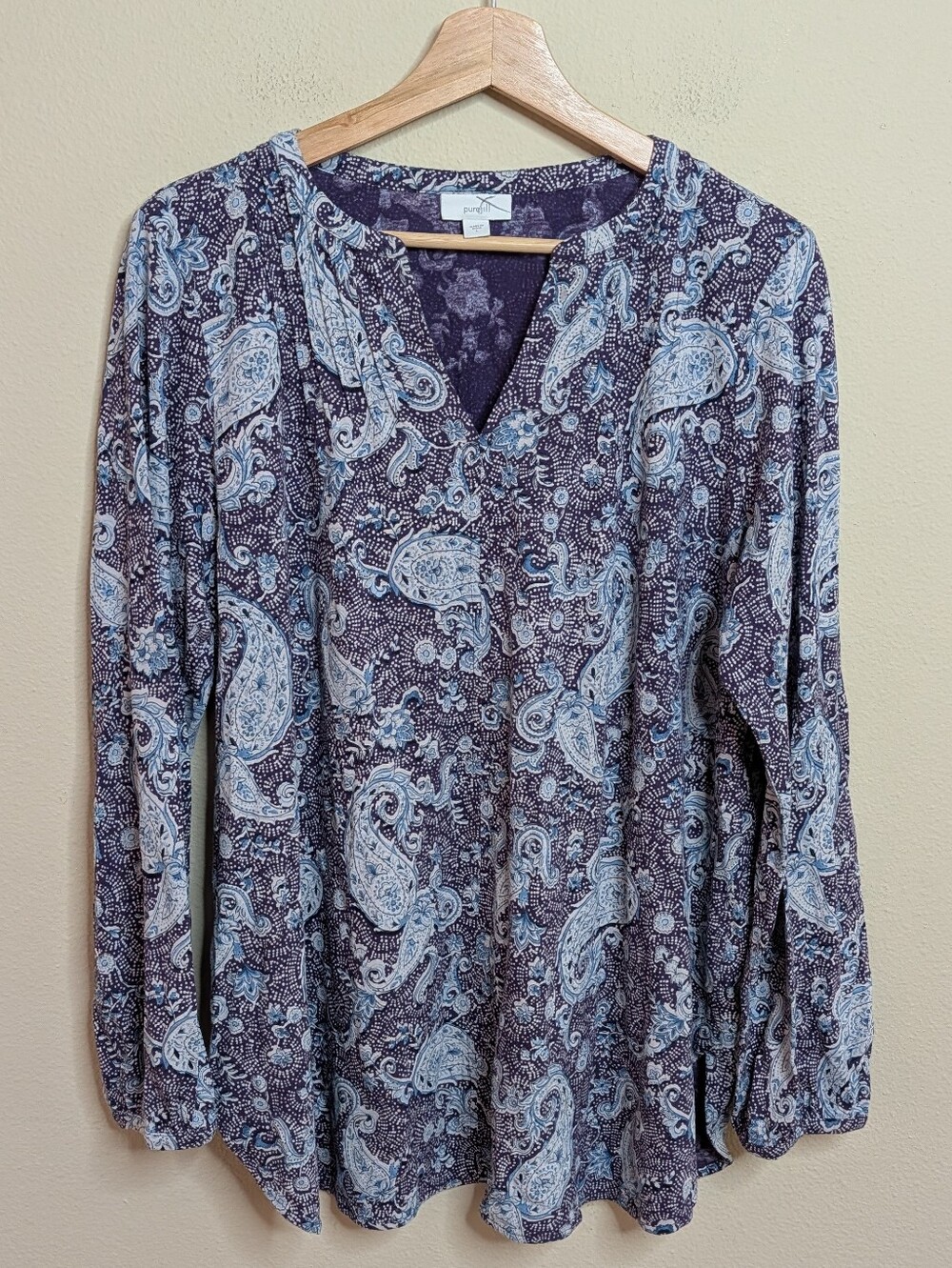 Pure Jill by J. Jill Blue Paisley Split Neck Blouse Large